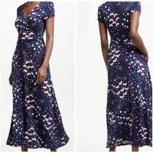 BODEN Women's Plus 14 Lily Meadow Floral Mock Wrap Jersey Maxi Dress Red White